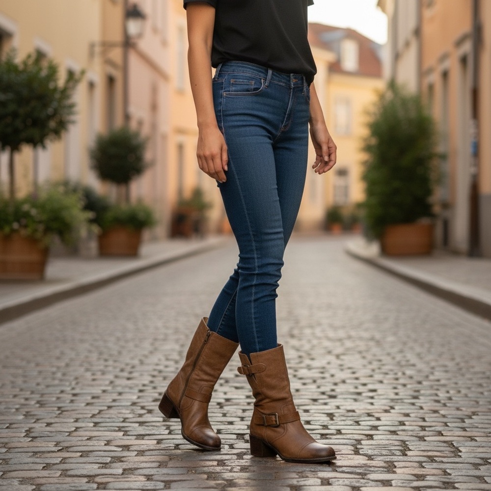 Franco Sarto Jelly Brown Leather Mid-Calf Boots